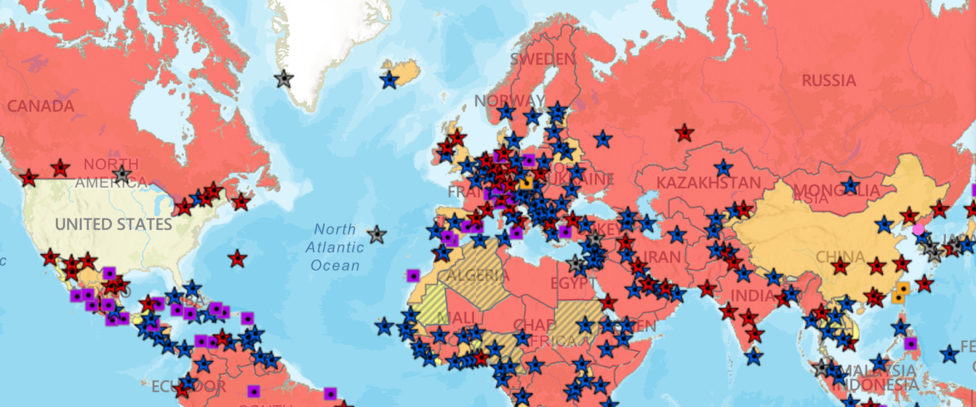 color-coded map.