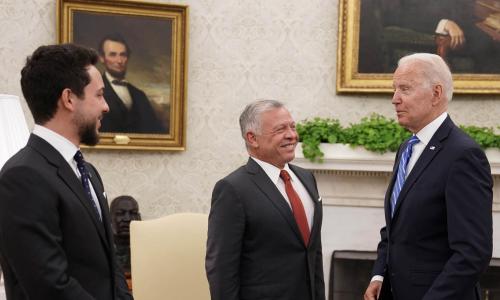 خلال لقاء الرئيس الأمريكي جو بايدن بملك الأردن اليوم في البيت الأبيض ، الصورة نقلا ع ن موقع الملك عبدالله على تويتر 
